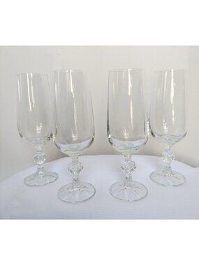 Set Of 4 Bohemian Crystal Diamond Cut Fluted Champagne  Glasses  6"3/4x2" New